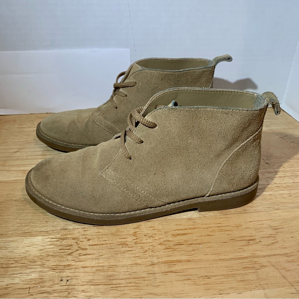 Lands' End Tan Beige Suede Unlined Ankle Boots Youth Size 4M EC!